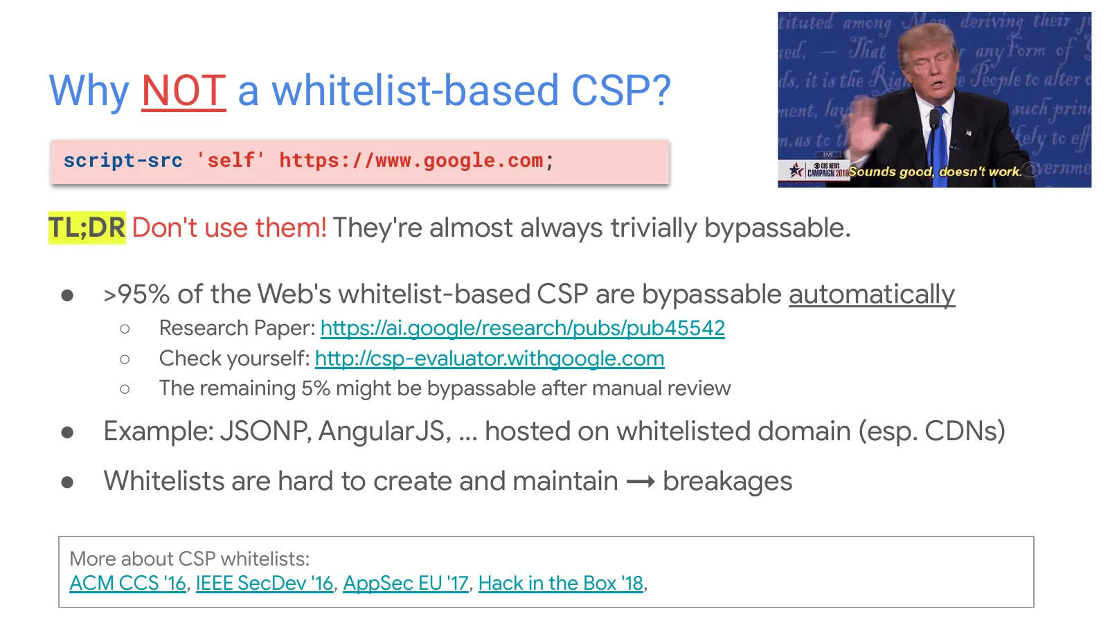 Slide 19: Why NOT a whitelist-based CSP?