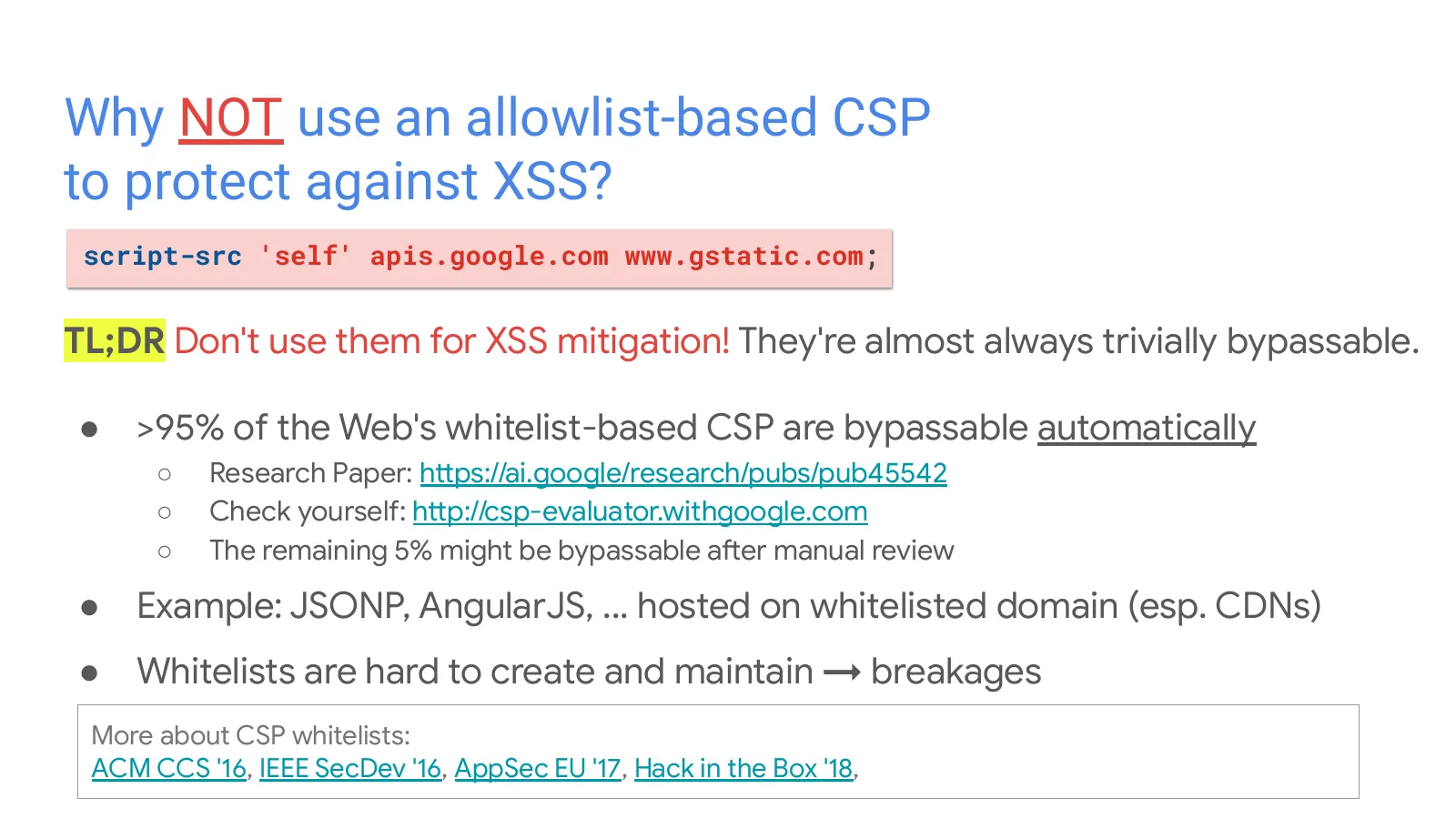 Slide 49: Why NOT use an allowlist-based CSP