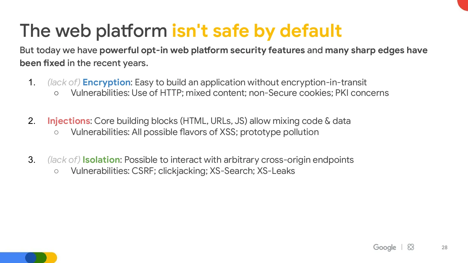 Slide 28: The web platform isn't safe by default