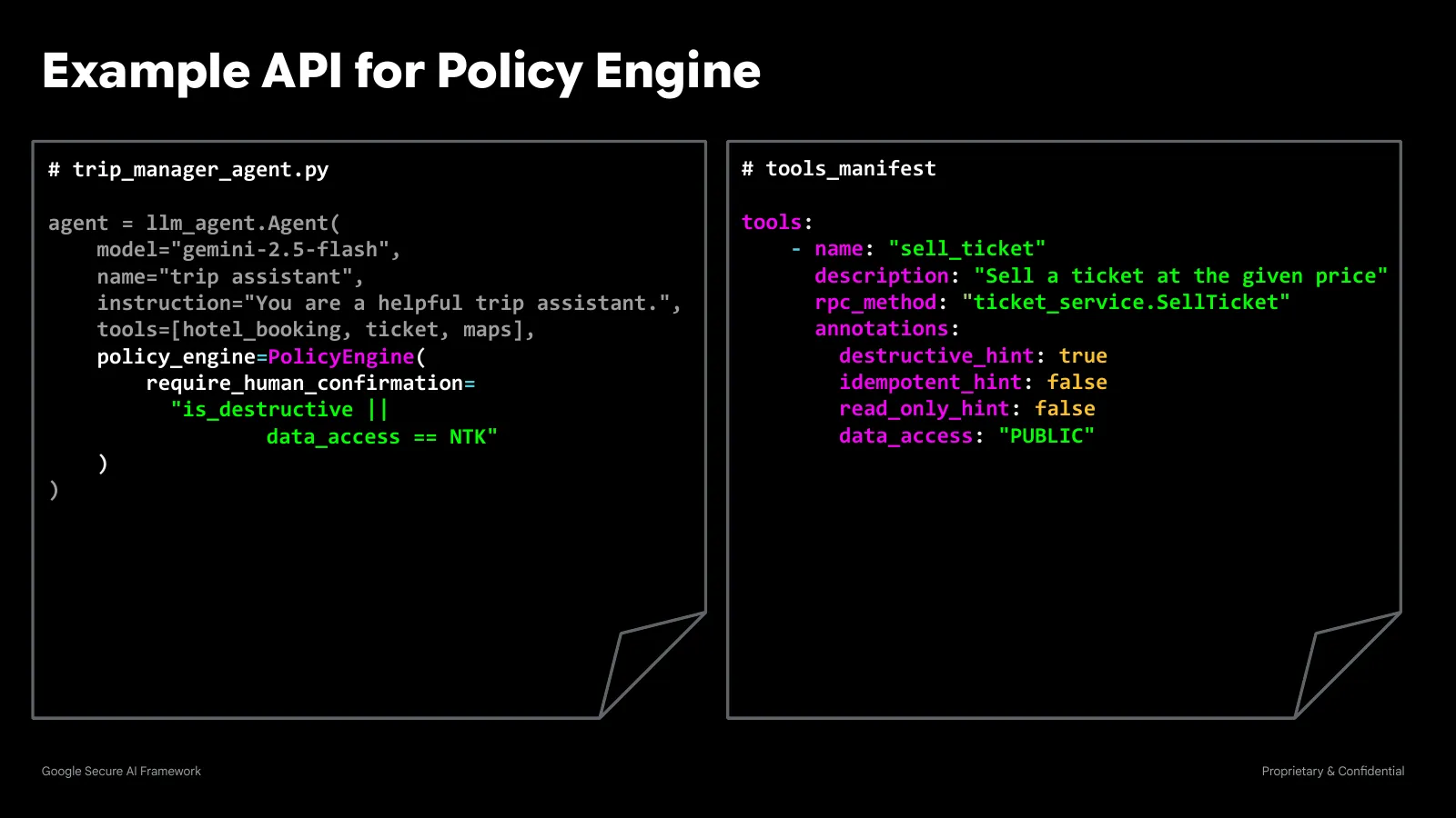 Slide 63: Example API for Policy Engine