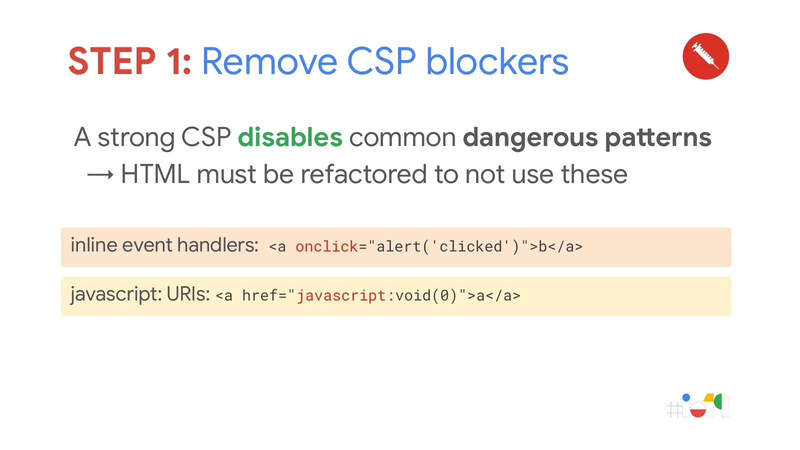Slide 25: STEP 1: Remove CSP blockers