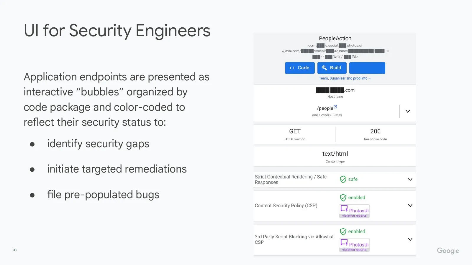 Slide 38: UI for Security Engineers (continued)